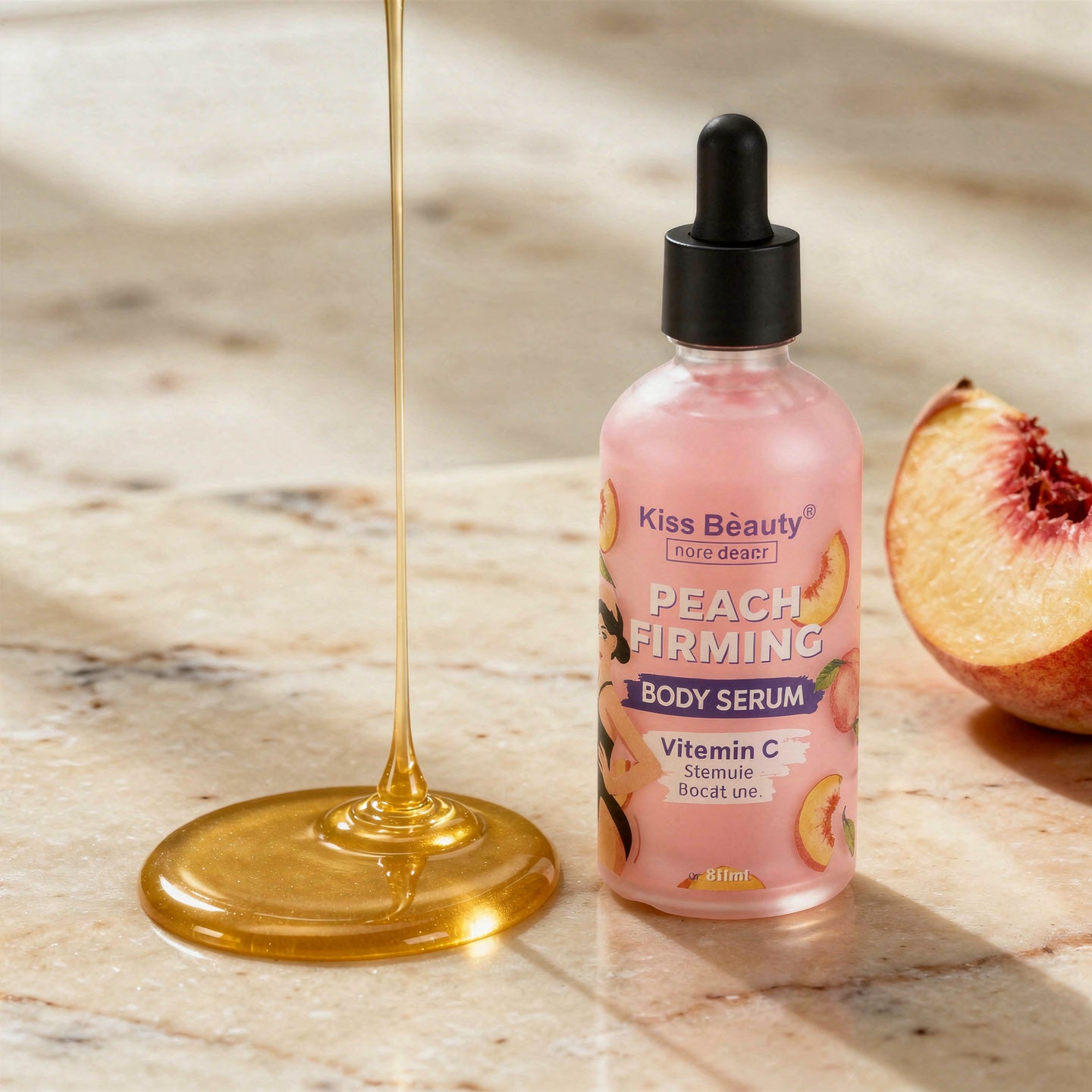 Textura sedosa del sérum corporal con Vitamina C y durazno